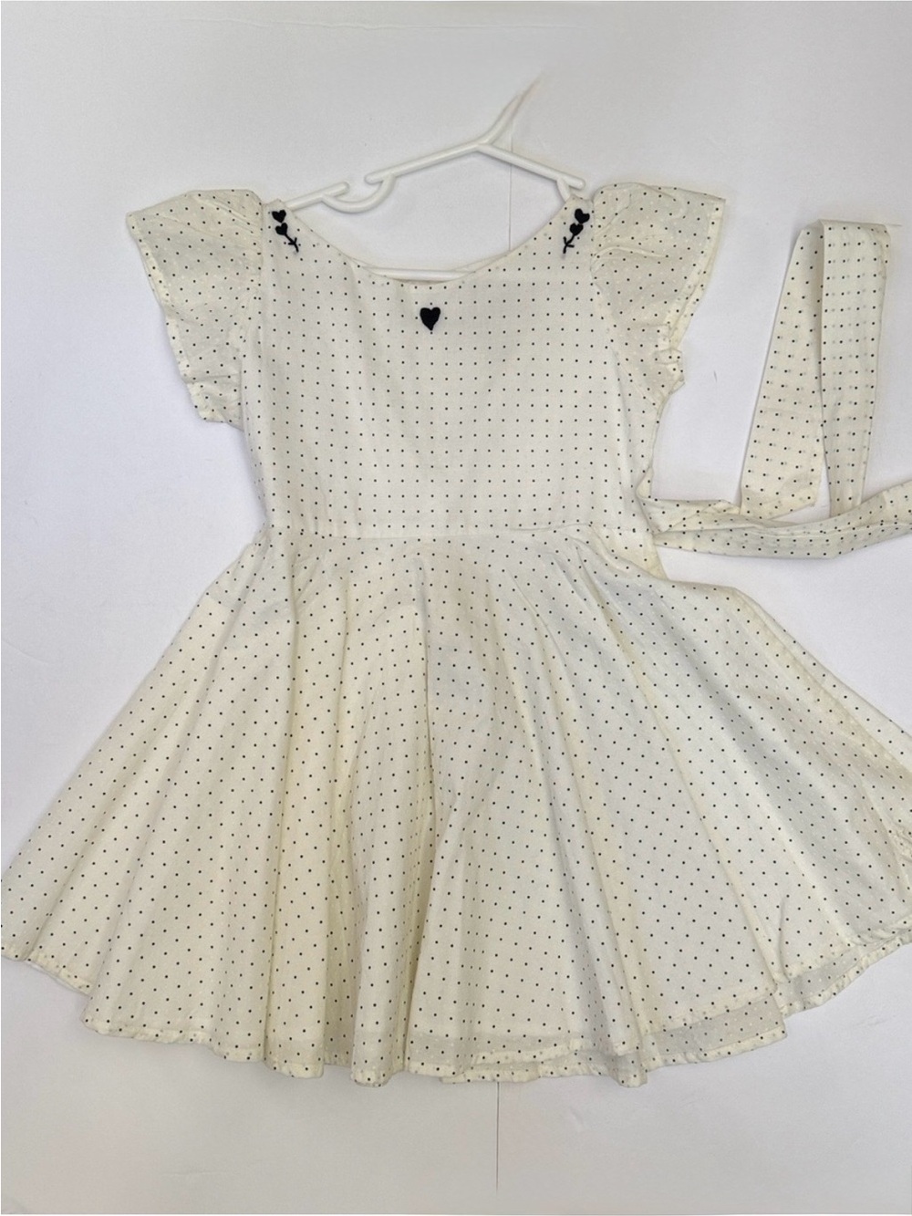 Well Dressed Wolf Boatneck Off White Dot Dress Black Polka Dots Hearts Girls 3T
